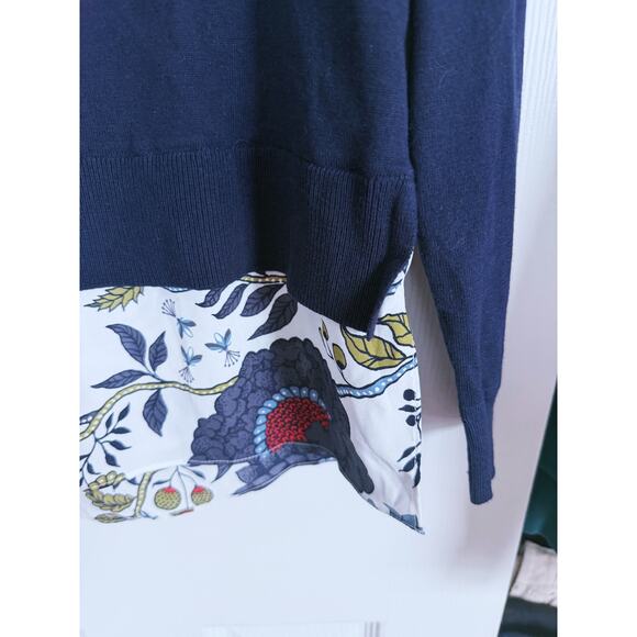 NWT LOFT Floral Semi Sheer Knit Top Sweater Navy Blue Small Fall Botanical Chic - Picture 4 of 5